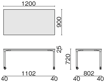 プラス 会議テーブル NN-1209PKR 【4本脚キャスター】【長方形】【幅 