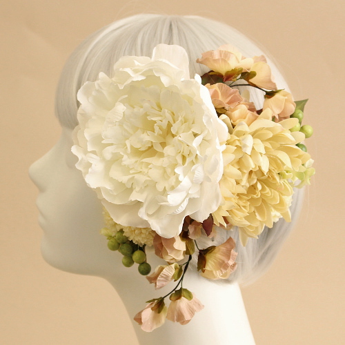 芍薬とマムの髪飾り（パープル） - airaka｜花飾りのアトリエ