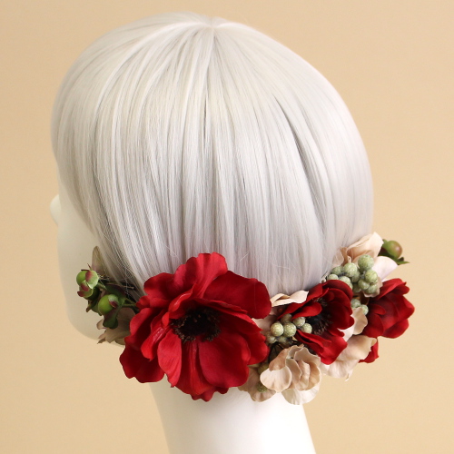 アネモネの髪飾り 赤 Airaka 花飾りのアトリエ