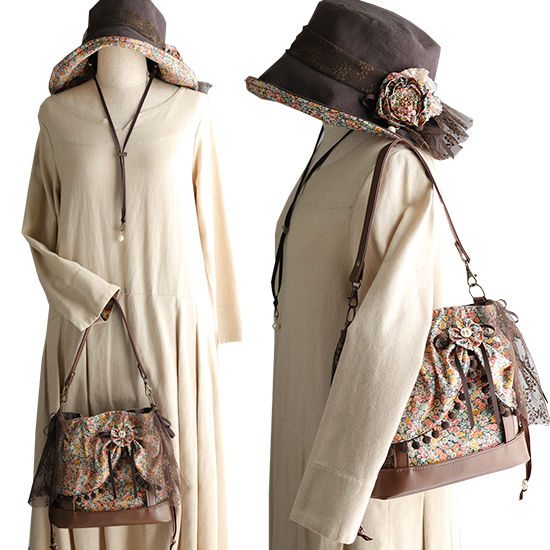 ふんわりドレスアップ ショルダーバッグ　着せ替えバッグ　つば広帽子　キャプリーヌ：リバティ　神戸タータン