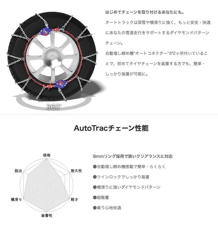 乗用車 スタッドレスタイヤ用|亀甲型タイヤチェーン|AT904|1ペア(タイヤ2本分)|SCC JAPAN