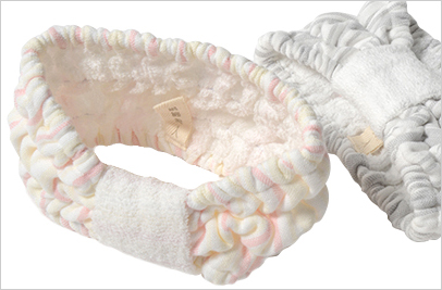 富岡産シルクアミノ酸を今治タオルに加工した絹綿美人のヘアターバンのループ状のネームイメージ
