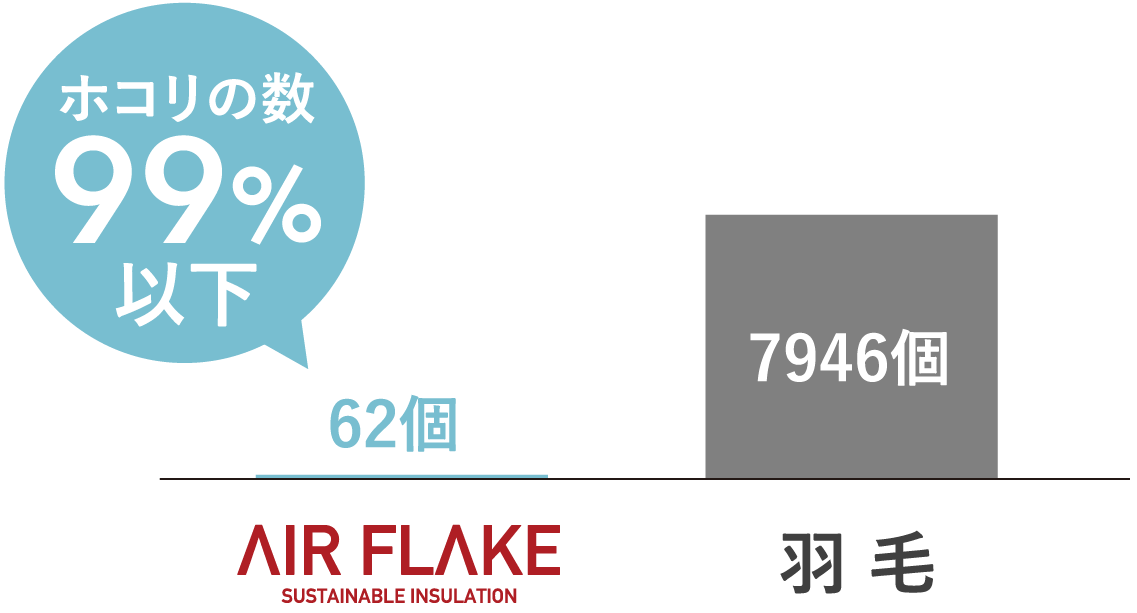 ホコリの数99％以下　AIR FLAKE SUSTAINABLE INSULATION　62個　羽毛　7946個