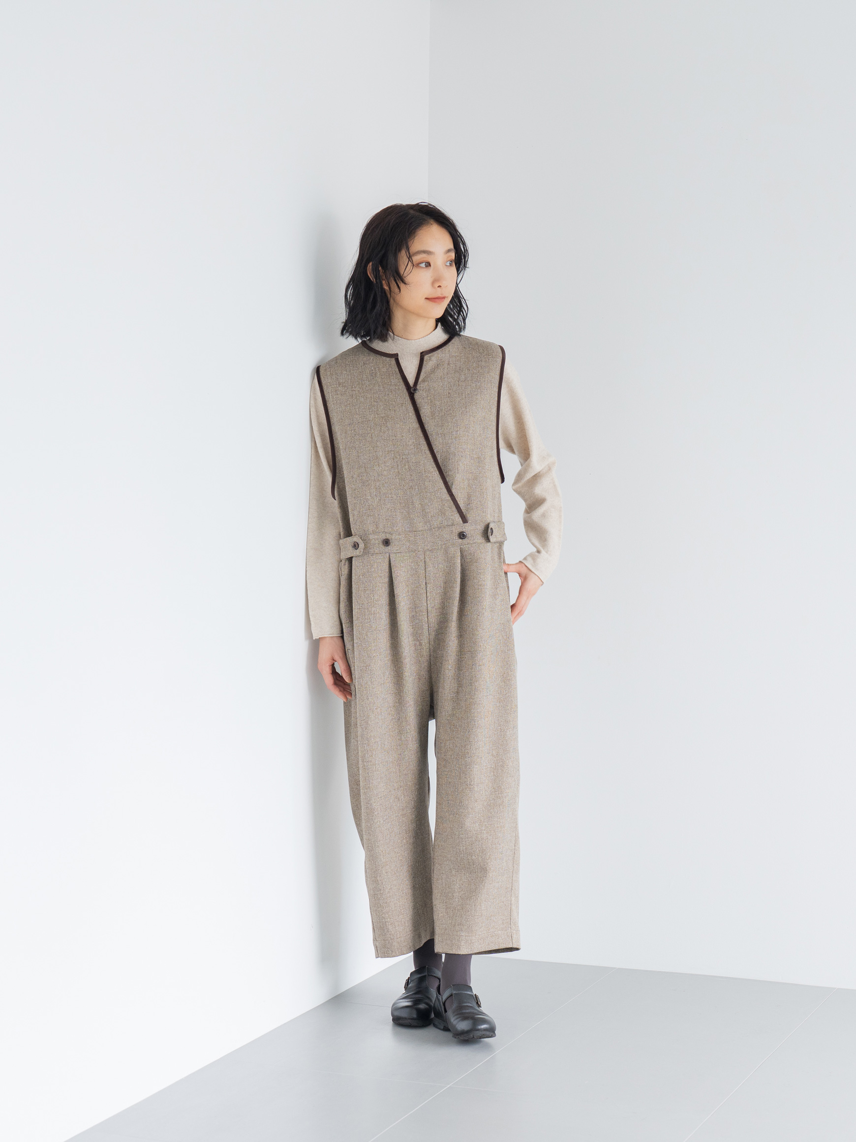 D の ポリエステルツイードのサロペットパンツ