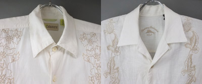 白*花柄刺繍　半袖リネンシャツ