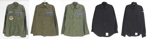 米軍USAF、コットンサテンユーティリティシャツ、USNブラックシャツ