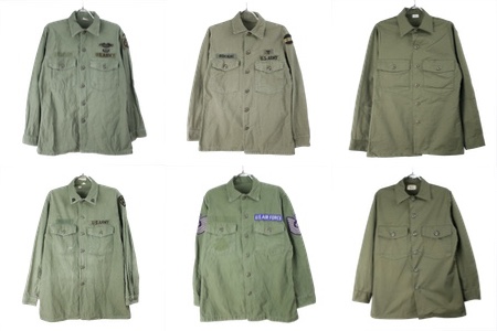 米軍ユーティリティシャツ。60-70'sのユーズドコットンサテン、ポリコットンのデッドストック
